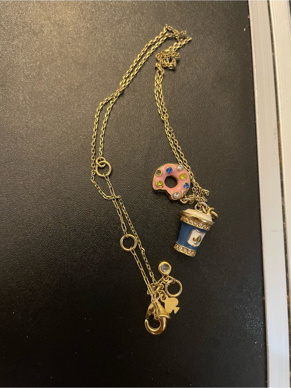 kate spade Gold-Tone Pink Donut and Blue Coffee Cup Charm Necklace
